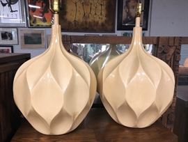 Lot 620 Pr Cast Plaster Modernist Origami Lamp. Large bul