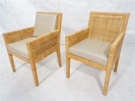 Lot 622 Pr Woven Rattan Arm Lounge Chairs. Beige vinyl se