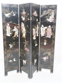 Lot 624 Asian 4 Panel Screen Room Divider. Applied Hard S