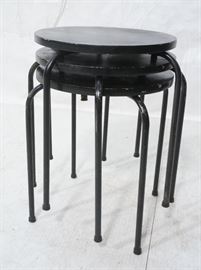 Lot 631 3 Stacking Stools Benches. Black spray painted wo