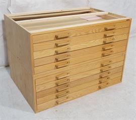 Lot 645 Pr STACOR Stacking Map Print Chests. Blond wood c