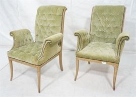 Lot 654 Pr Decorator Tufted Velvet Arm Chairs. Tall backs