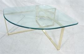 Lot 659 Glass Top Gold Tone Base Cocktail Table. Shaped g