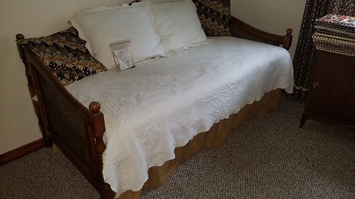 Wood & cane day bed with bedding - beautiful
