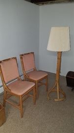 Pair of bamboo chairs & floor lamp
