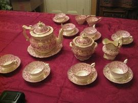 Antique pink lusterware tea set