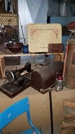 Primitive boxes and chests. Wire market basket