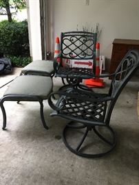 Metal patio chairs & ottomans