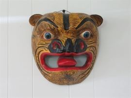 Mexican carved and painted jaguar mask.