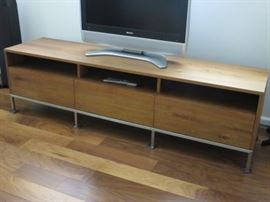 Modernist exotic wood/chrome credenza/media stand.