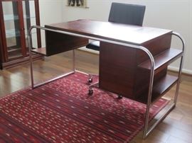 Ralph Lauren modernist rosewood/chrome desk with side bookshelves.