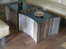 Set of 3 reclaimed Brazilian peroba rosa coffee/side tables.