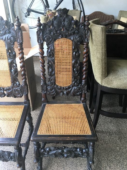 2 hand carved King and Queen chairs with cane back.        19w x 18dx 49.5h. seat height 18.5"