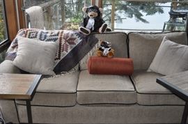 Sofa, fishing bears, industrial looking work trays