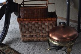 Baskets, copper chafing dish