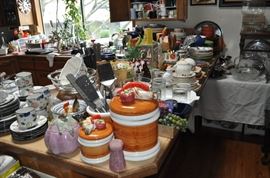 Plates and mugs and bowls and trays, glassware, canisters, serving pieces, kitchen utensils