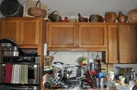 Baskets, stainless steel cookware, cast iron, baking pans, roasters, skillets, sets of dishes