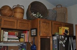 Large baskets, cookbooks