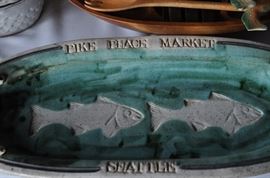 Large and cool hand-thrown pottery fish dish -- Pike Place Market in Seattle