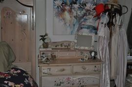 This bedroom set is AMAZING!  Bedroom suite made in America, Plantation Pine, including king bed with canopy, dresser, armoire, nightstand, table  -- absolutely exquisite!  Did I mention hand-painted as well???