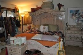 This bedroom set is AMAZING!  Bedroom suite made in America, Plantation Pine, including king bed with canopy, dresser, armoire, nightstand, table  -- absolutely exquisite!  Did I mention hand-painted as well???