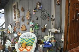 Garden art... tons of gardening tools, pots, patio set, hammock on stand, sooo many birdhouses, statuary, plant stands, old ladders, rusty treasures, bird bath, garden tool stand, hoses, Columbia winery wood bench, garden fertilizers and more, gardening books, gardening supplies and tools hundreds,  wooden table, wooden bench, garden hand tools, wind chimes, wire baskets, hose reel, planters, compost bins, wicker, wrought iron pot hangers, patio chairs, little red wagon, picket fencing, corrugated metal, garden carts, shepherds’ hooks, bags of gravel, rakes/shovels/hoes/spades/clippers/cultivators, tool caddy, slab of granite, ladders, garden wall art, strawberry pot, weather vane, terra cotta, vintage duck decoy wind chime, cast concrete leaves, wrought iron small tables, gardening hand tools, bird feeders, garden signs, boots, garden whimsey…