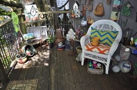 Garden art... tons of gardening tools, pots, patio set, hammock on stand, sooo many birdhouses, statuary, plant stands, old ladders, rusty treasures, bird bath, garden tool stand, hoses, Columbia winery wood bench, garden fertilizers and more, gardening books, gardening supplies and tools hundreds,  wooden table, wooden bench, garden hand tools, wind chimes, wire baskets, hose reel, planters, compost bins, wicker, wrought iron pot hangers, patio chairs, little red wagon, picket fencing, corrugated metal, garden carts, shepherds’ hooks, bags of gravel, rakes/shovels/hoes/spades/clippers/cultivators, tool caddy, slab of granite, ladders, garden wall art, strawberry pot, weather vane, terra cotta, vintage duck decoy wind chime, cast concrete leaves, wrought iron small tables, gardening hand tools, bird feeders, garden signs, boots, garden whimsey…