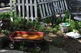 Garden art... tons of gardening tools, pots, patio set, hammock on stand, sooo many birdhouses, statuary, plant stands, old ladders, rusty treasures, bird bath, garden tool stand, hoses, Columbia winery wood bench, garden fertilizers and more, gardening books, gardening supplies and tools hundreds,  wooden table, wooden bench, garden hand tools, wind chimes, wire baskets, hose reel, planters, compost bins, wicker, wrought iron pot hangers, patio chairs, little red wagon, picket fencing, corrugated metal, garden carts, shepherds’ hooks, bags of gravel, rakes/shovels/hoes/spades/clippers/cultivators, tool caddy, slab of granite, ladders, garden wall art, strawberry pot, weather vane, terra cotta, vintage duck decoy wind chime, cast concrete leaves, wrought iron small tables, gardening hand tools, bird feeders, garden signs, boots, garden whimsey…