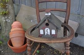 Garden art... tons of gardening tools, pots, patio set, hammock on stand, sooo many birdhouses, statuary, plant stands, old ladders, rusty treasures, bird bath, garden tool stand, hoses, Columbia winery wood bench, garden fertilizers and more, gardening books, gardening supplies and tools hundreds,  wooden table, wooden bench, garden hand tools, wind chimes, wire baskets, hose reel, planters, compost bins, wicker, wrought iron pot hangers, patio chairs, little red wagon, picket fencing, corrugated metal, garden carts, shepherds’ hooks, bags of gravel, rakes/shovels/hoes/spades/clippers/cultivators, tool caddy, slab of granite, ladders, garden wall art, strawberry pot, weather vane, terra cotta, vintage duck decoy wind chime, cast concrete leaves, wrought iron small tables, gardening hand tools, bird feeders, garden signs, boots, garden whimsey…