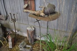 Garden art... tons of gardening tools, pots, patio set, hammock on stand, sooo many birdhouses, statuary, plant stands, old ladders, rusty treasures, bird bath, garden tool stand, hoses, Columbia winery wood bench, garden fertilizers and more, gardening books, gardening supplies and tools hundreds,  wooden table, wooden bench, garden hand tools, wind chimes, wire baskets, hose reel, planters, compost bins, wicker, wrought iron pot hangers, patio chairs, little red wagon, picket fencing, corrugated metal, garden carts, shepherds’ hooks, bags of gravel, rakes/shovels/hoes/spades/clippers/cultivators, tool caddy, slab of granite, ladders, garden wall art, strawberry pot, weather vane, terra cotta, vintage duck decoy wind chime, cast concrete leaves, wrought iron small tables, gardening hand tools, bird feeders, garden signs, boots, garden whimsey…