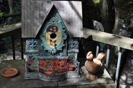 Garden art... tons of gardening tools, pots, patio set, hammock on stand, sooo many birdhouses, statuary, plant stands, old ladders, rusty treasures, bird bath, garden tool stand, hoses, Columbia winery wood bench, garden fertilizers and more, gardening books, gardening supplies and tools hundreds,  wooden table, wooden bench, garden hand tools, wind chimes, wire baskets, hose reel, planters, compost bins, wicker, wrought iron pot hangers, patio chairs, little red wagon, picket fencing, corrugated metal, garden carts, shepherds’ hooks, bags of gravel, rakes/shovels/hoes/spades/clippers/cultivators, tool caddy, slab of granite, ladders, garden wall art, strawberry pot, weather vane, terra cotta, vintage duck decoy wind chime, cast concrete leaves, wrought iron small tables, gardening hand tools, bird feeders, garden signs, boots, garden whimsey…