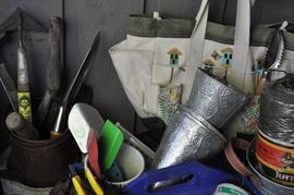 Garden art... tons of gardening tools, pots, patio set, hammock on stand, sooo many birdhouses, statuary, plant stands, old ladders, rusty treasures, bird bath, garden tool stand, hoses, Columbia winery wood bench, garden fertilizers and more, gardening books, gardening supplies and tools hundreds,  wooden table, wooden bench, garden hand tools, wind chimes, wire baskets, hose reel, planters, compost bins, wicker, wrought iron pot hangers, patio chairs, little red wagon, picket fencing, corrugated metal, garden carts, shepherds’ hooks, bags of gravel, rakes/shovels/hoes/spades/clippers/cultivators, tool caddy, slab of granite, ladders, garden wall art, strawberry pot, weather vane, terra cotta, vintage duck decoy wind chime, cast concrete leaves, wrought iron small tables, gardening hand tools, bird feeders, garden signs, boots, garden whimsey…