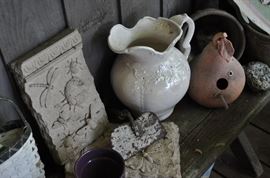 Garden art... tons of gardening tools, pots, patio set, hammock on stand, sooo many birdhouses, statuary, plant stands, old ladders, rusty treasures, bird bath, garden tool stand, hoses, Columbia winery wood bench, garden fertilizers and more, gardening books, gardening supplies and tools hundreds,  wooden table, wooden bench, garden hand tools, wind chimes, wire baskets, hose reel, planters, compost bins, wicker, wrought iron pot hangers, patio chairs, little red wagon, picket fencing, corrugated metal, garden carts, shepherds’ hooks, bags of gravel, rakes/shovels/hoes/spades/clippers/cultivators, tool caddy, slab of granite, ladders, garden wall art, strawberry pot, weather vane, terra cotta, vintage duck decoy wind chime, cast concrete leaves, wrought iron small tables, gardening hand tools, bird feeders, garden signs, boots, garden whimsey…