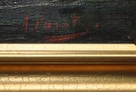 From Pelayo Antiques, oil painting, beautifully framed. (previous picture).  Artist name is not legible.