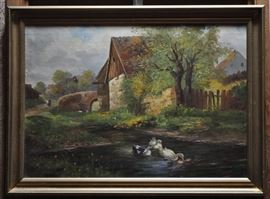 From Pelayo Antiques, oil painting, beautifully framed.  Artist name is not legible.