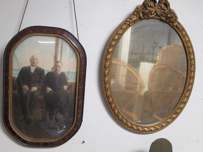 Convex Glass Frame with Oil Painted  Portrait, Oval Mirror