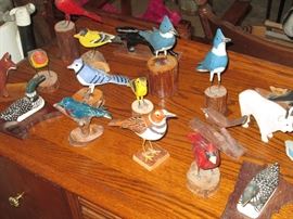 Collection of Folk Art Wood Carved Hand Painted Birds