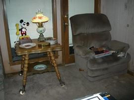 Antique Oak Brass & Glass Claw Foot Table