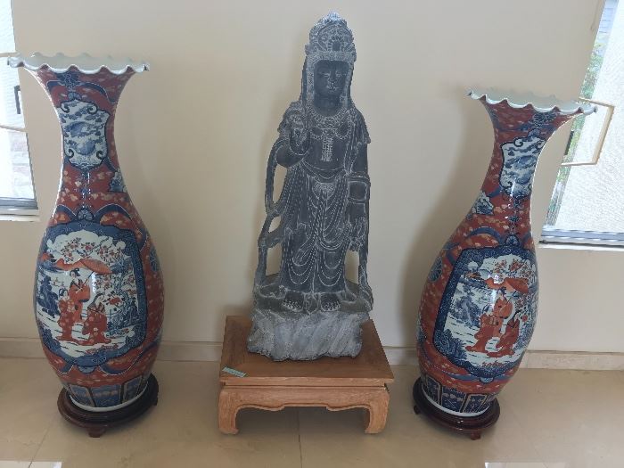 Palace size urns and marble Quanyin  