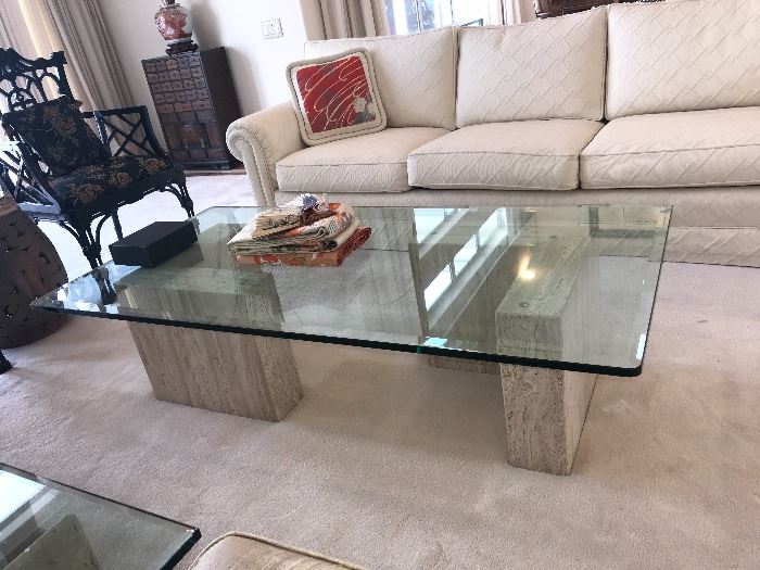 Nice contemporary glass top coffee table and side table