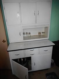Vintage Hoosier Style Cabinet, with Pullout Enamel Work Space,