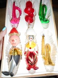 Vintage Hand Blown Glass Figural Ornaments, Horns