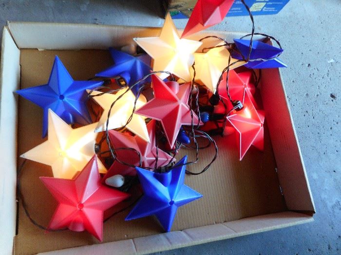 Vintage In box, RED WHITE BLUE Patio Star Lights