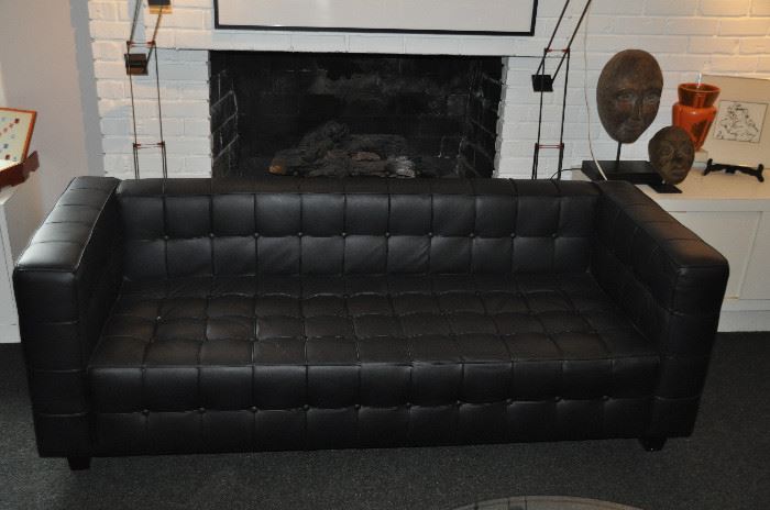 Rare Vintage Knoll Black leather tufted Sofa, 78"w x 29.5"d x 28"h