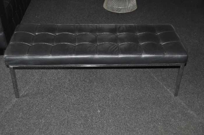 Stunning Brueton Modular black leather and with polished steel bench, 48"w x 15"h x 18.5"d