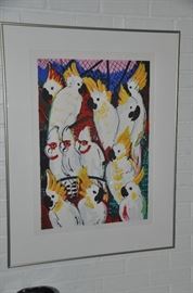 Hunt Slonem 1996 screen print "Cockatoo's" signed and numbered, 28"w x 36"h