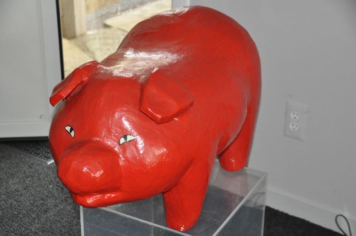 Jumbo (28"w x 16"h x 19"d) red Paper Mache Pig
