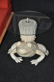 Adorable frog base with glass top accent table, 18"round x 16.5"h