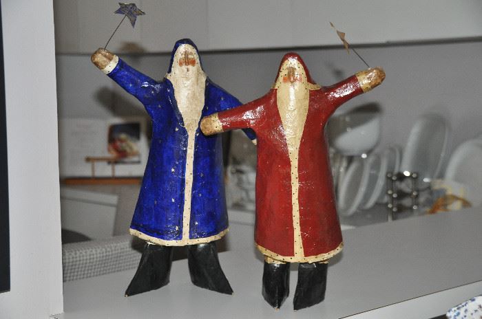 Vintage paper mache Santa Claus, Belschnickle and Midnight Claus. C. 1950 signed SJ. French