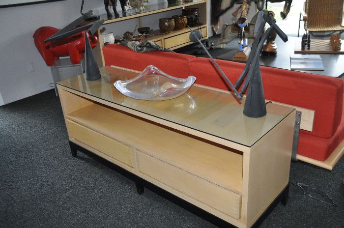 Another wonderful display unit with 2 drawers, glass top and black legs   60"w x 24"h x 18"d